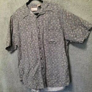 Murano Shirt Mens XL Linen Blend Button Up Gray Print Pattern Short Sleeve